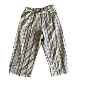 Mlle Gabrielle Cotton Striped Wide Leg Crop Pants with Belt & Pockets